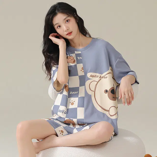 俏佳人 亲肤休闲柔软可外穿短袖慵懒家居服睡衣套装 女款