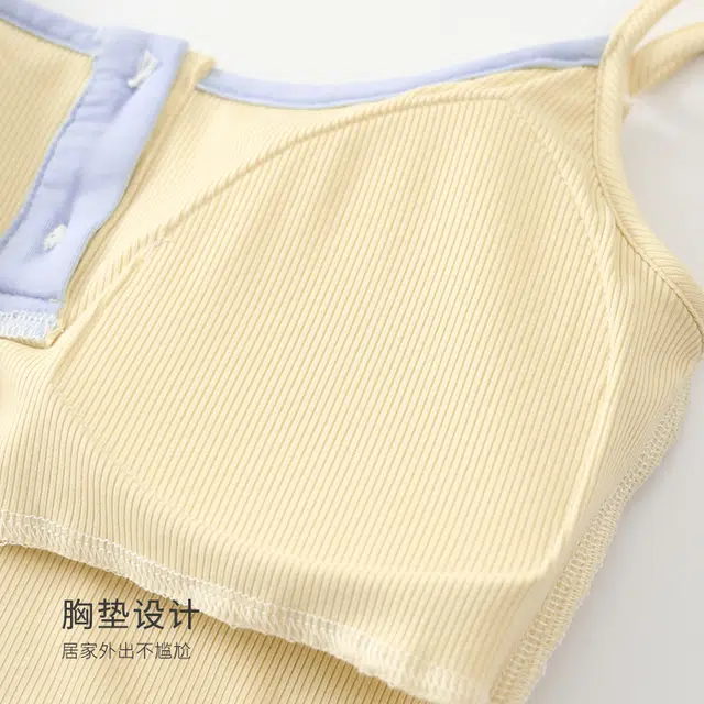 俏佳人 舒适透气亲肤休闲可外穿带胸垫纯欲风无袖小吊带家居服三分裤睡衣套装 女款