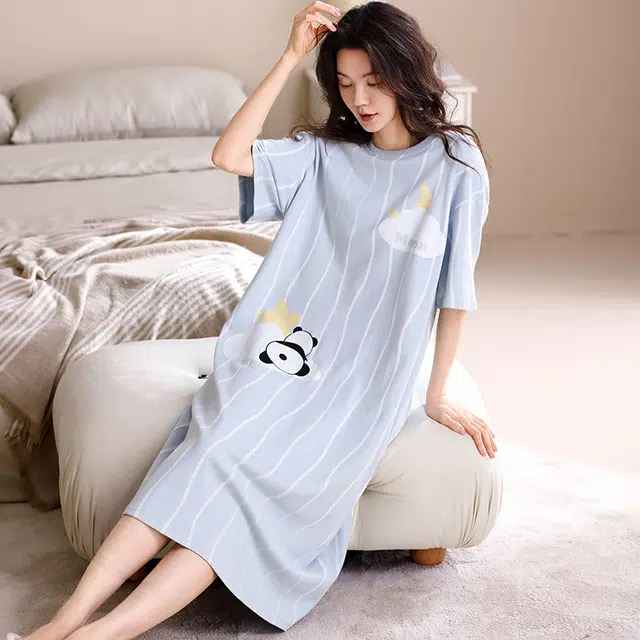 俏佳人 柔软带胸垫纯棉公主风休闲舒适透气可外穿短袖家居服睡裙 女款