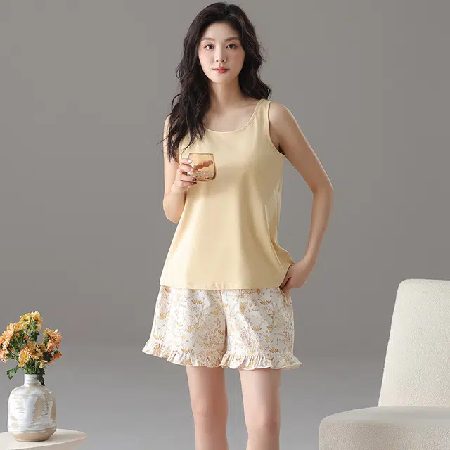 俏佳人 带胸垫基础休闲舒适透气可外穿背心家居服睡衣套装 女款