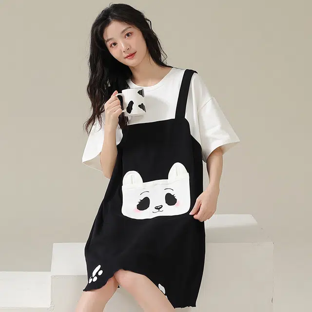 俏佳人 柔软亲肤熊猫公主风休闲套头慵懒短袖家居服睡裙 女款