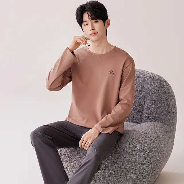 俏佳人 套头基础款家居服休闲舒适透气睡衣套装 男款 卡其色