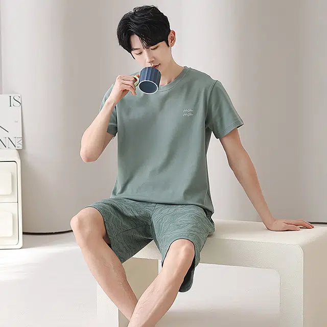 俏佳人 纯棉舒适透气短袖基础休闲慵懒家居服睡衣套装 男款