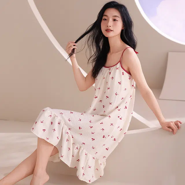 俏佳人 带胸垫透气舒适休闲慵懒家居服柔软亲肤无袖睡裙 女款