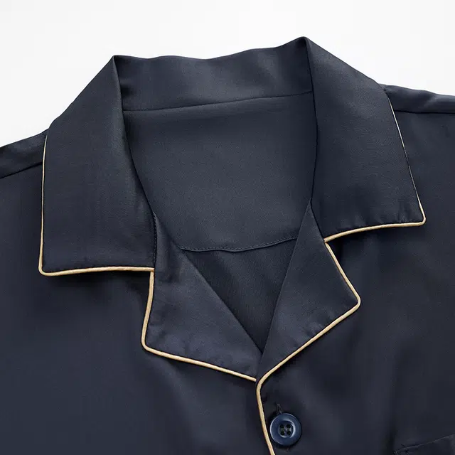 俏佳人 丝滑冰丝高级感开衫翻领简约休闲纯色家居服亲肤舒适透气长袖长裤睡衣套装 男款