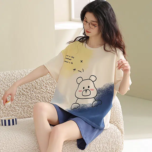 俏佳人 柔软亲肤休闲套头短袖慵懒可外穿家居服睡衣套装 女款