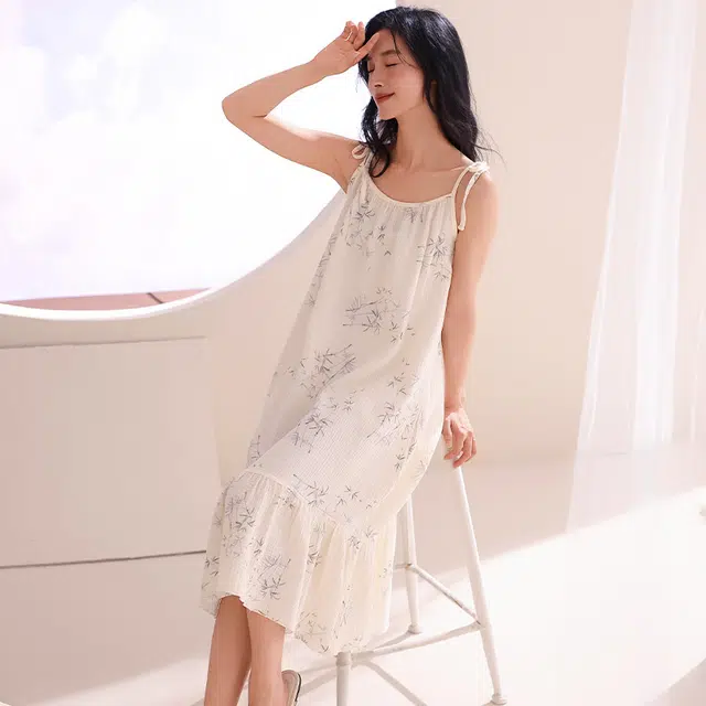 俏佳人 云朵棉带胸垫透气舒适休闲慵懒吊带家居服柔软亲肤无袖睡裙 女款