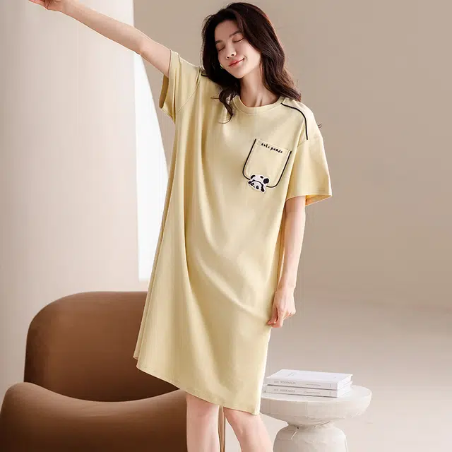 俏佳人 公主风带胸垫纯棉休闲柔软舒适透气可外穿短袖家居服睡裙 女款