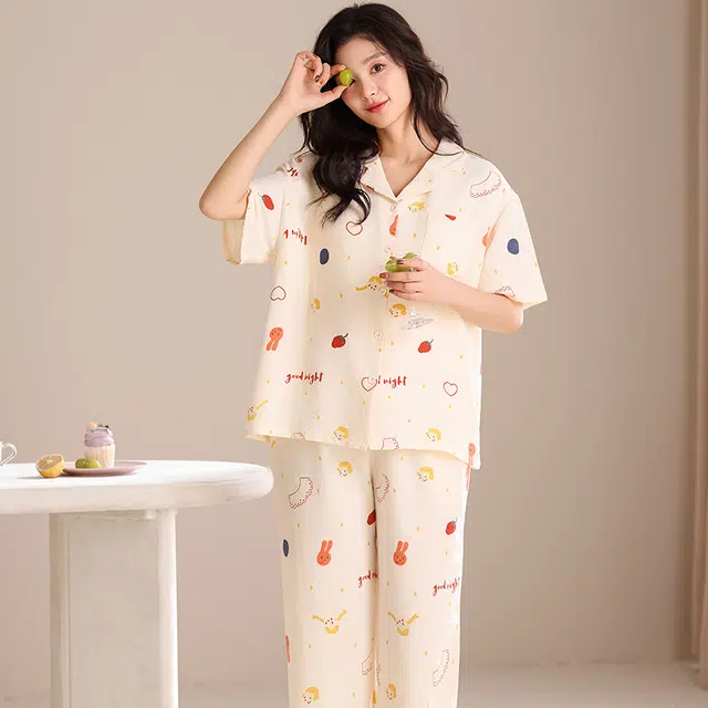 俏佳人 韩版三件套舒适开衫透气亲肤短袖家居服睡衣套装 女款