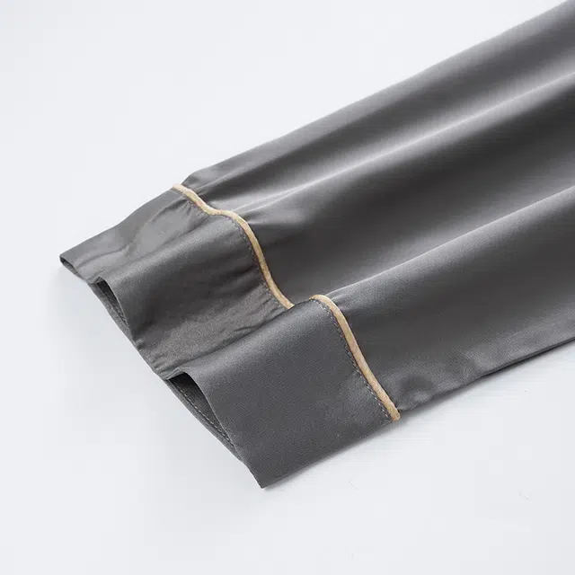 俏佳人 丝滑冰丝高级感翻领开衫纯色休闲简约亲肤舒适透气长袖长裤家居服睡衣套装 男款