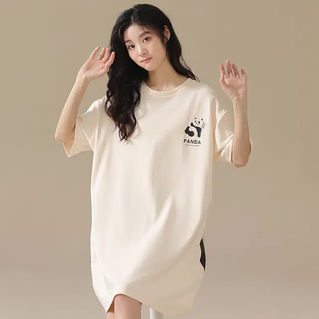 俏佳人 柔软亲肤熊猫公主风休闲套头慵懒舒适短袖家居服睡裙 女款