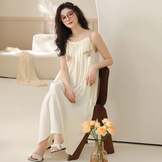 俏佳人 舒适休闲慵懒设计感带胸垫透气吊带家居服柔软亲肤无袖睡裙 女款