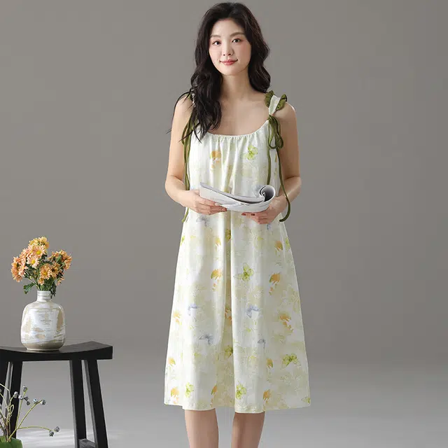 俏佳人 基础休闲舒适透气带胸垫可外穿无袖吊带家居服睡裙 女款