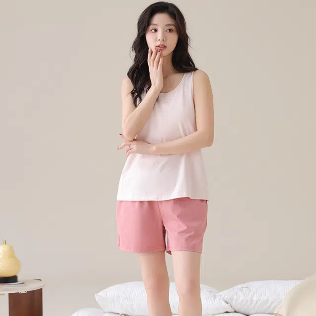 俏佳人 带胸垫基础舒适休闲透气可外穿背心家居服睡衣套装 女款