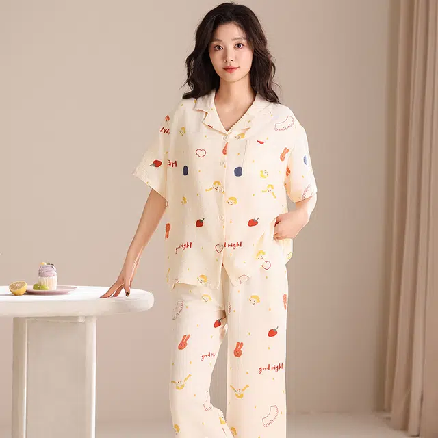 俏佳人 韩版三件套舒适开衫透气亲肤短袖家居服睡衣套装 女款