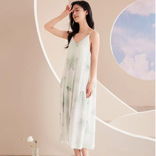 俏佳人 带胸垫套头吊带休闲慵懒风舒适可外穿透气垂感亲肤家居服无袖睡裙 女款