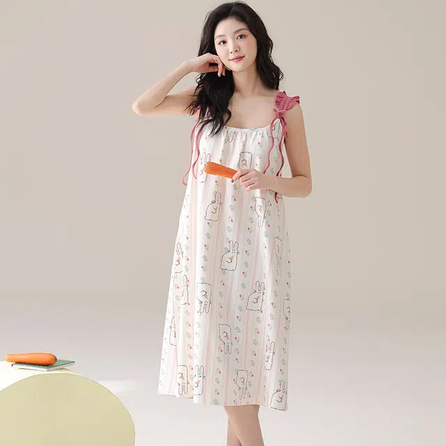 俏佳人 带胸垫休闲基础舒适透气可外穿无袖吊带家居服睡裙 女款