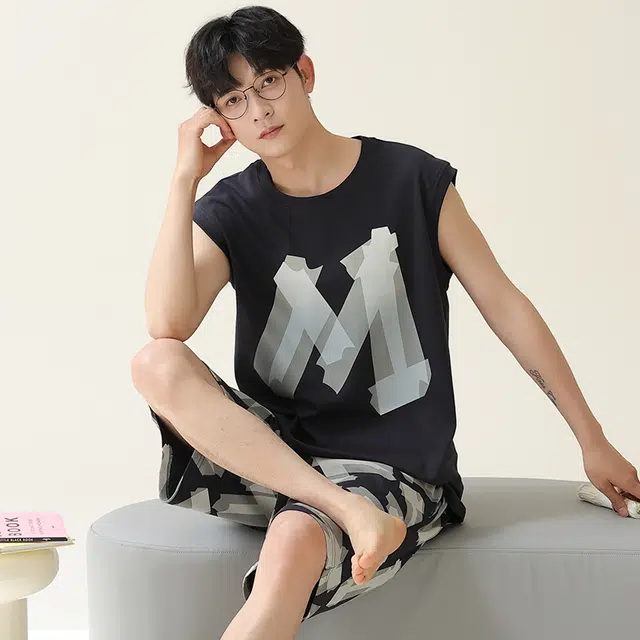 俏佳人 柔软亲肤休闲可外穿套头背心慵懒宽松家居服睡衣套装 男款