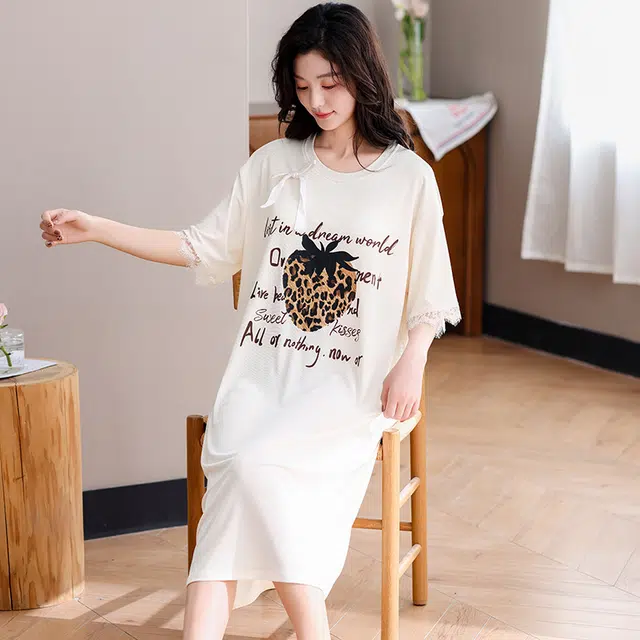 俏佳人 带胸垫套头休闲慵懒风可外穿透气短袖家居服垂感亲肤舒适睡裙 女款