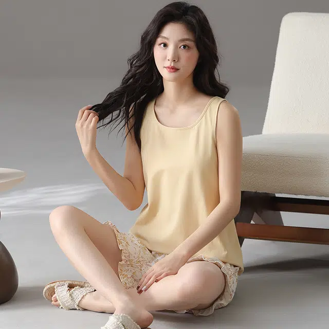 俏佳人 带胸垫基础休闲舒适透气可外穿背心家居服睡衣套装 女款