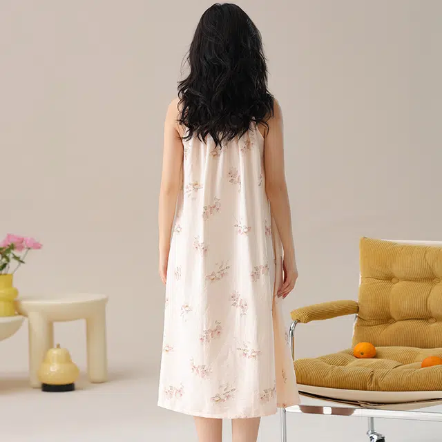 俏佳人 慵懒舒适带胸垫透气休闲吊带家居服柔软亲肤无袖睡裙 女款