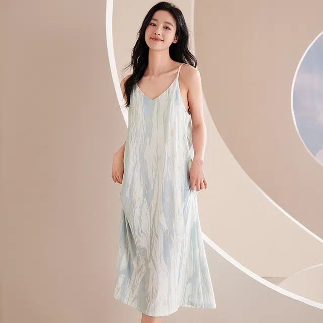 俏佳人 带胸垫套头吊带休闲无袖慵懒风舒适可外穿透气垂感亲肤家居服睡裙 女款