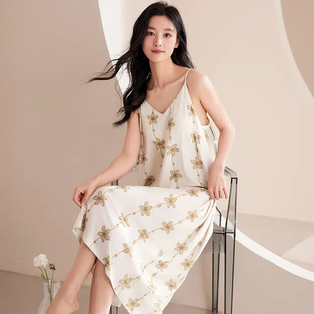 俏佳人 带胸垫无袖套头吊带休闲慵懒风舒适可外穿透气垂感亲肤家居服睡裙 女款