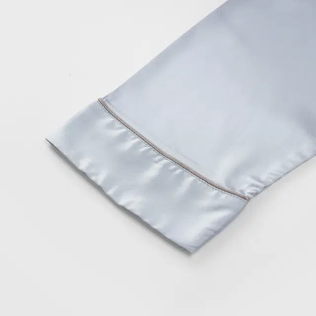 俏佳人 丝滑冰丝高级感翻领开衫纯色休闲简约家居服亲肤舒适透气长袖长裤睡衣套装 男款