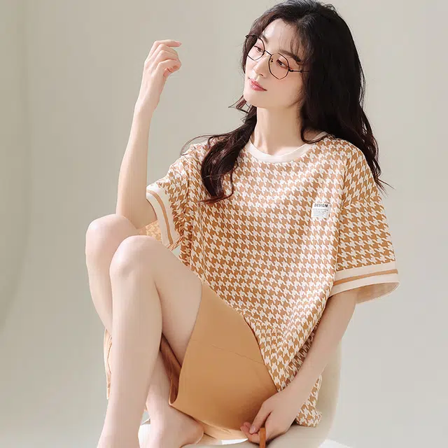 俏佳人 简约柔软亲肤休闲可外穿短袖家居服睡衣套装 女款