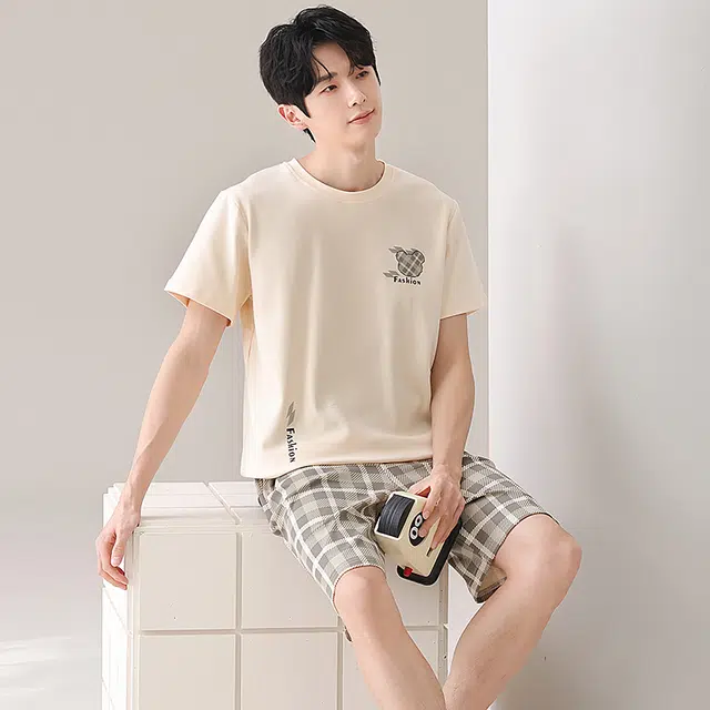 俏佳人 透气纯棉舒适休闲慵懒短袖家居服睡衣套装 男款