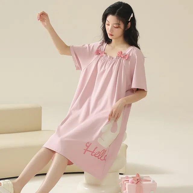 俏佳人 柔软亲肤公主风休闲套头短袖慵懒家居服睡裙 女款