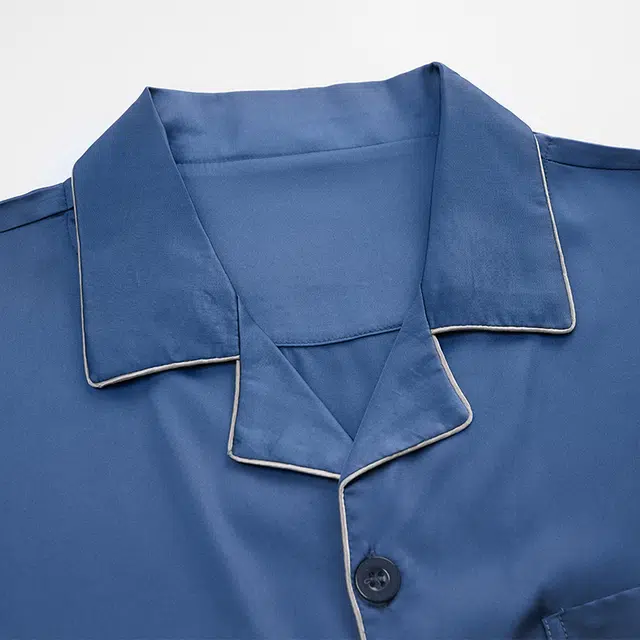 俏佳人 丝滑冰丝高级感开衫翻领简约休闲纯色家居服亲肤透气舒适长袖长裤睡衣套装 男款