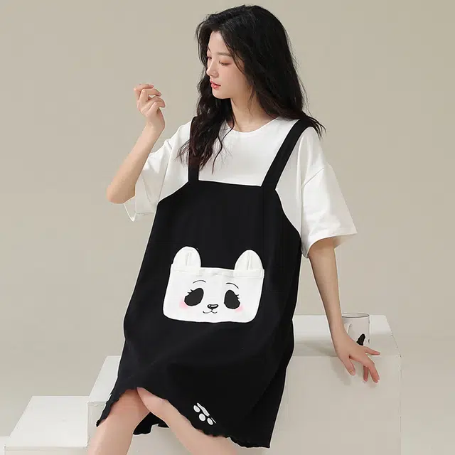 俏佳人 柔软亲肤熊猫公主风休闲套头慵懒短袖家居服睡裙 女款