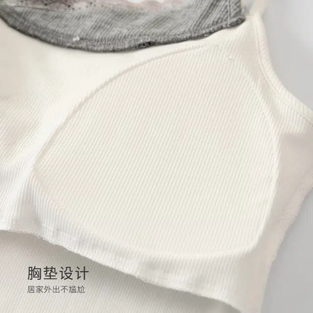 俏佳人 带胸垫纯欲风舒适透气亲肤休闲可外穿设计感无袖小吊带家居服三分裤睡衣套装 女款