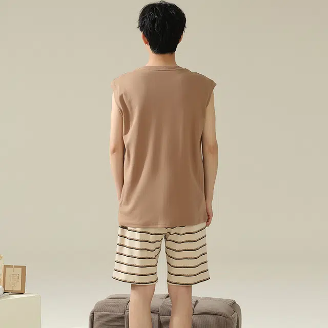 俏佳人 柔软亲肤休闲可外穿套头背心家居服睡衣套装 男款