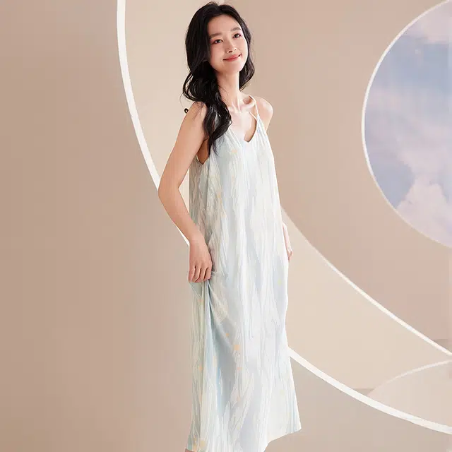 俏佳人 带胸垫套头吊带休闲无袖慵懒风舒适可外穿透气垂感亲肤家居服睡裙 女款