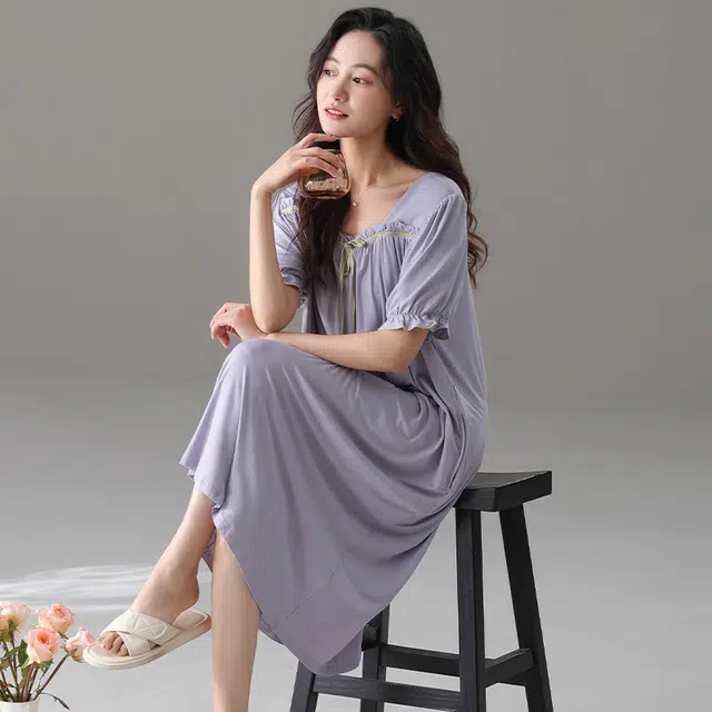 俏佳人 垂感柔软亲肤休闲可外穿家居服舒适短袖透气睡裙 女款