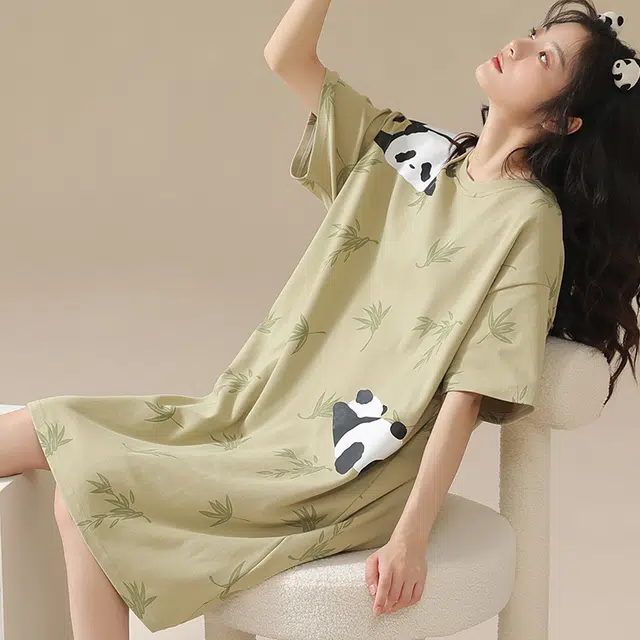 俏佳人 柔软亲肤熊猫简约公主风休闲套头慵懒短袖家居服睡裙 女款