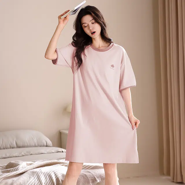 俏佳人 带胸垫柔软纯棉公主风休闲舒适透气可外穿短袖家居服睡裙 女款