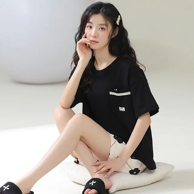 俏佳人 甜美柔软亲肤休闲可外穿短袖慵懒家居服睡衣套装 女款