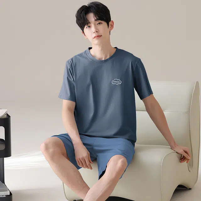 俏佳人 纯棉舒适透气基础休闲家居服慵懒短袖睡衣套装 男款