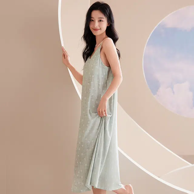俏佳人 带胸垫套头无袖吊带休闲慵懒风舒适可外穿透气垂感亲肤家居服睡裙 女款