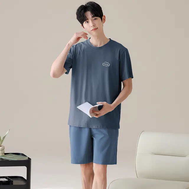俏佳人 纯棉舒适透气基础休闲家居服慵懒短袖睡衣套装 男款