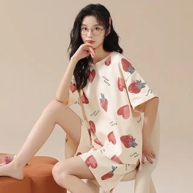 俏佳人 柔软亲肤休闲甜美可外穿短袖慵懒家居服睡衣套装 女款