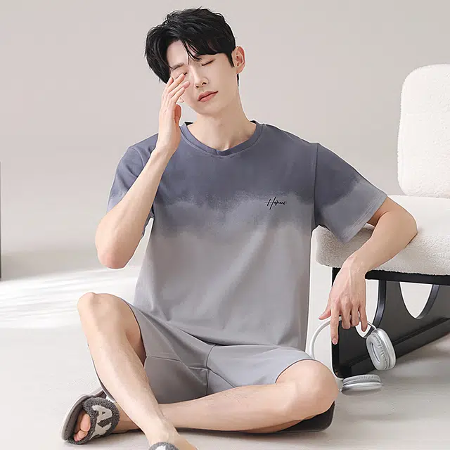 俏佳人 纯棉休闲慵懒短袖舒适透气基础家居服睡衣套装 男款