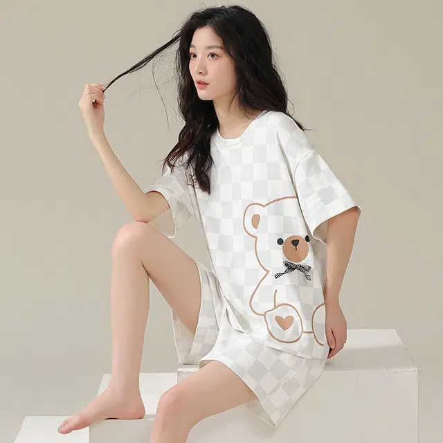 俏佳人 卡通柔软亲肤休闲可外穿短袖慵懒家居服睡衣套装 女款