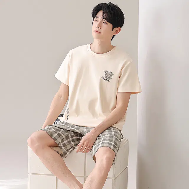俏佳人 透气纯棉舒适休闲慵懒短袖家居服睡衣套装 男款