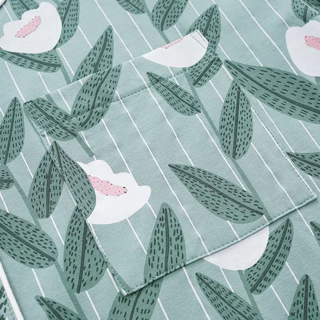 俏佳人 纯棉基础开衫翻领花卉图案休闲宽松透气亲肤可外穿长袖长裤家居服睡衣套装 女款