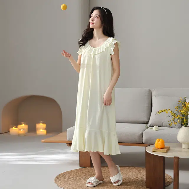 俏佳人 带胸垫纯色圆领透气亲肤休闲无袖家居服睡裙 女款