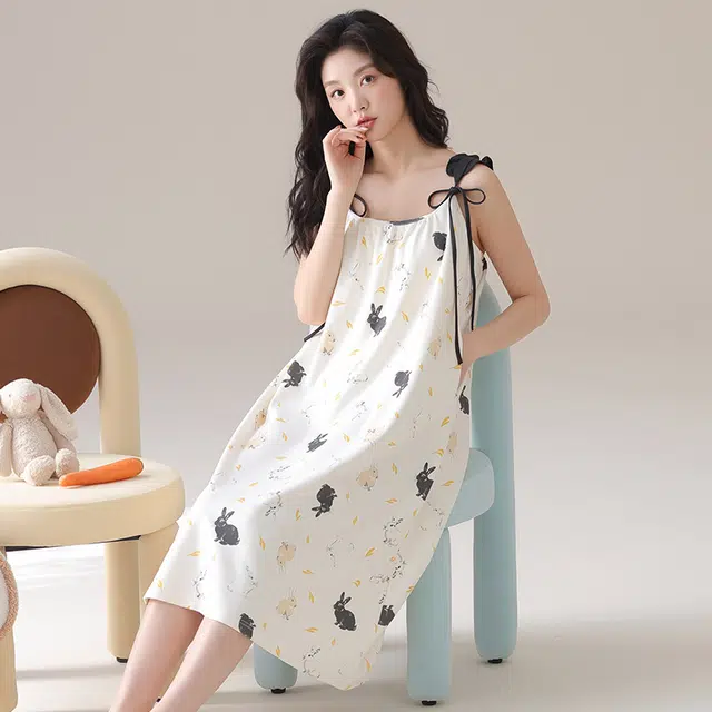 俏佳人 带胸垫基础休闲舒适透气可外穿无袖吊带家居服睡裙 女款